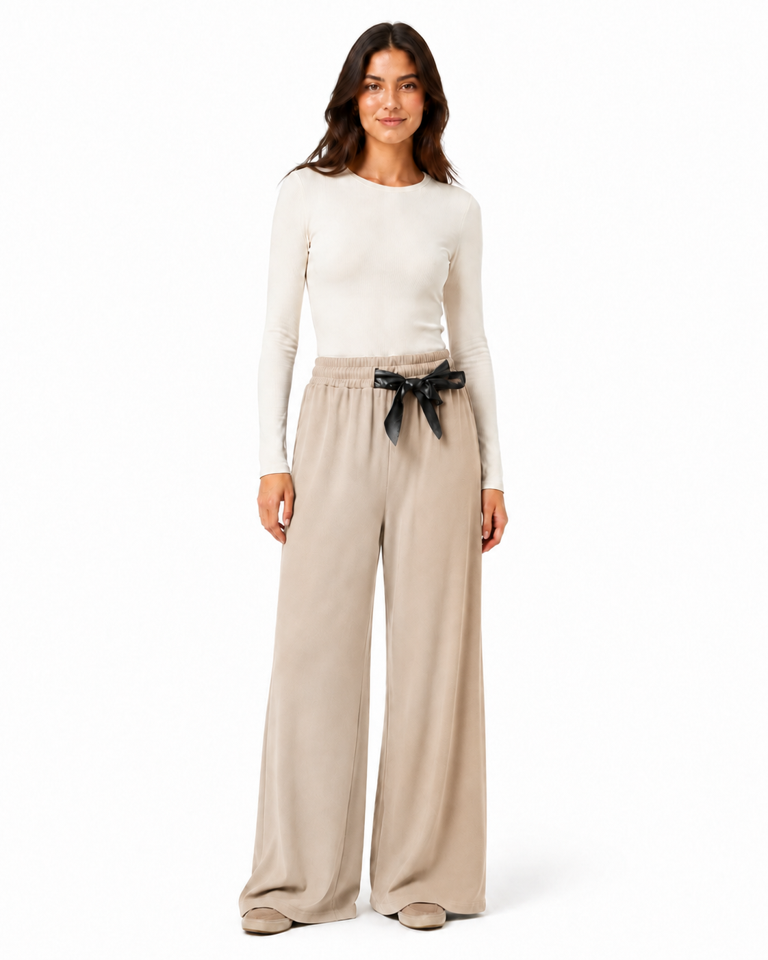 Pantalone Palazzo con Cintura Satin