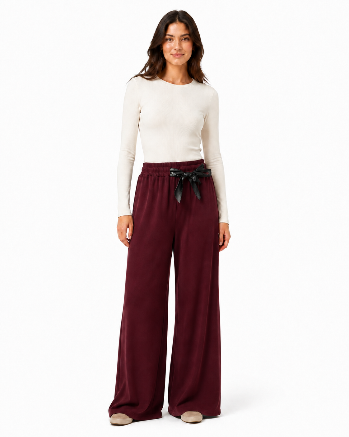 Pantalone Palazzo con Cintura Satin