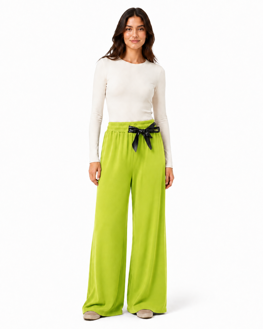 Pantalone Palazzo con Cintura Satin