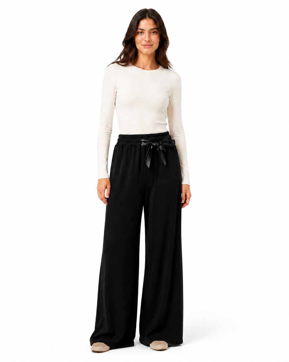 Pantalone Palazzo con Cintura Satin