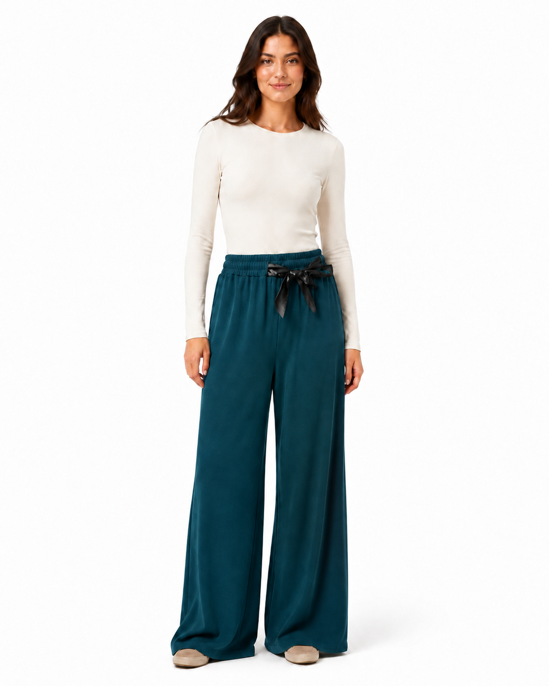 Pantalone Palazzo con Cintura Satin