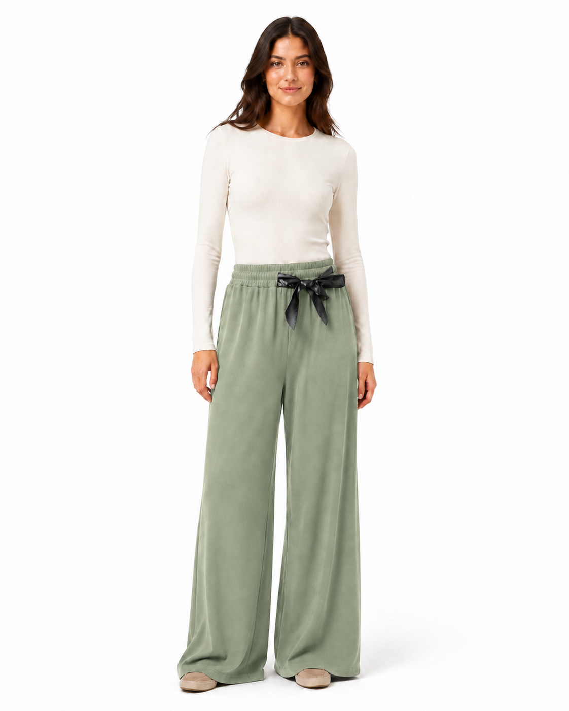 Pantalone Palazzo con Cintura Satin