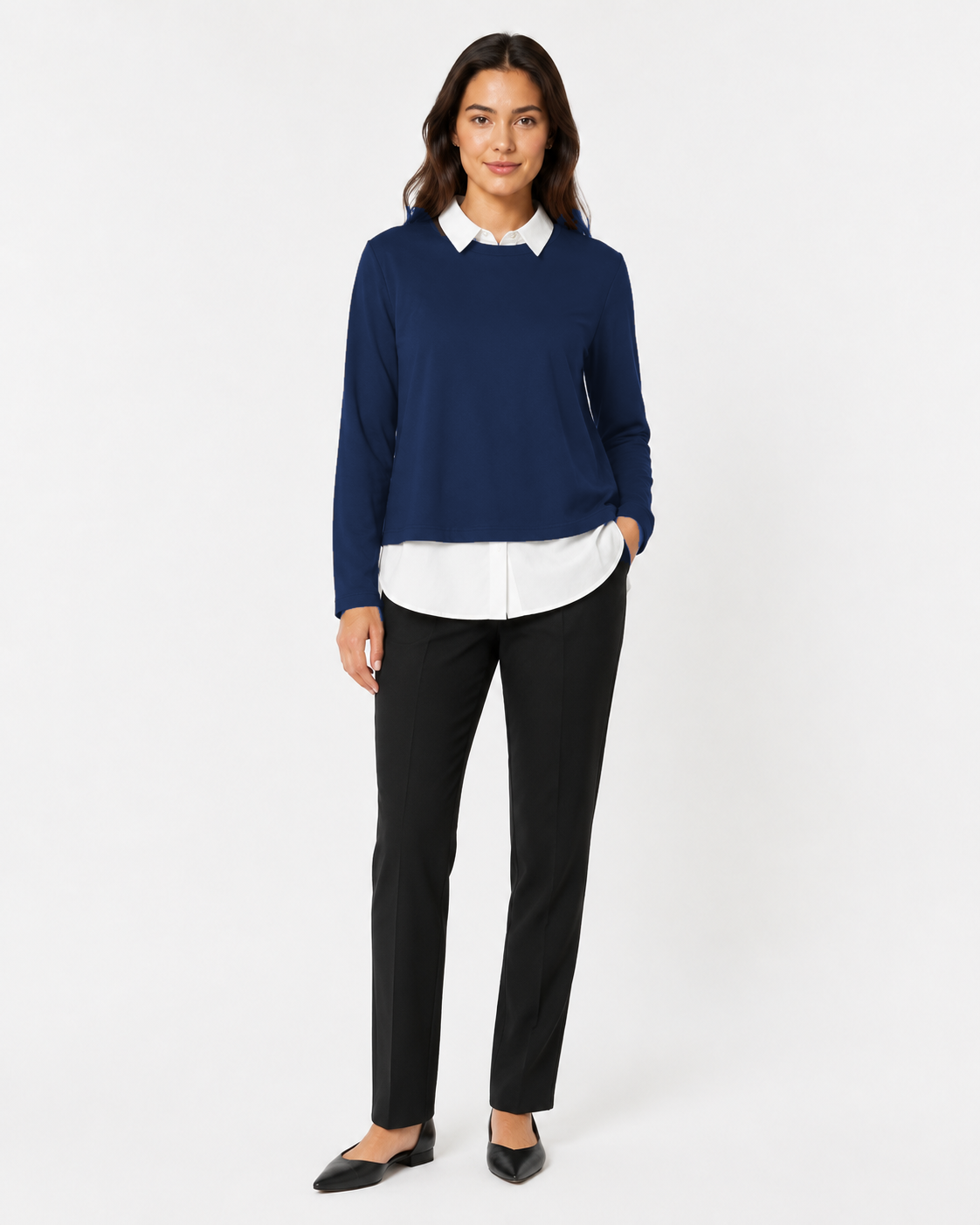 Maglia Layered con Colletto Camicia