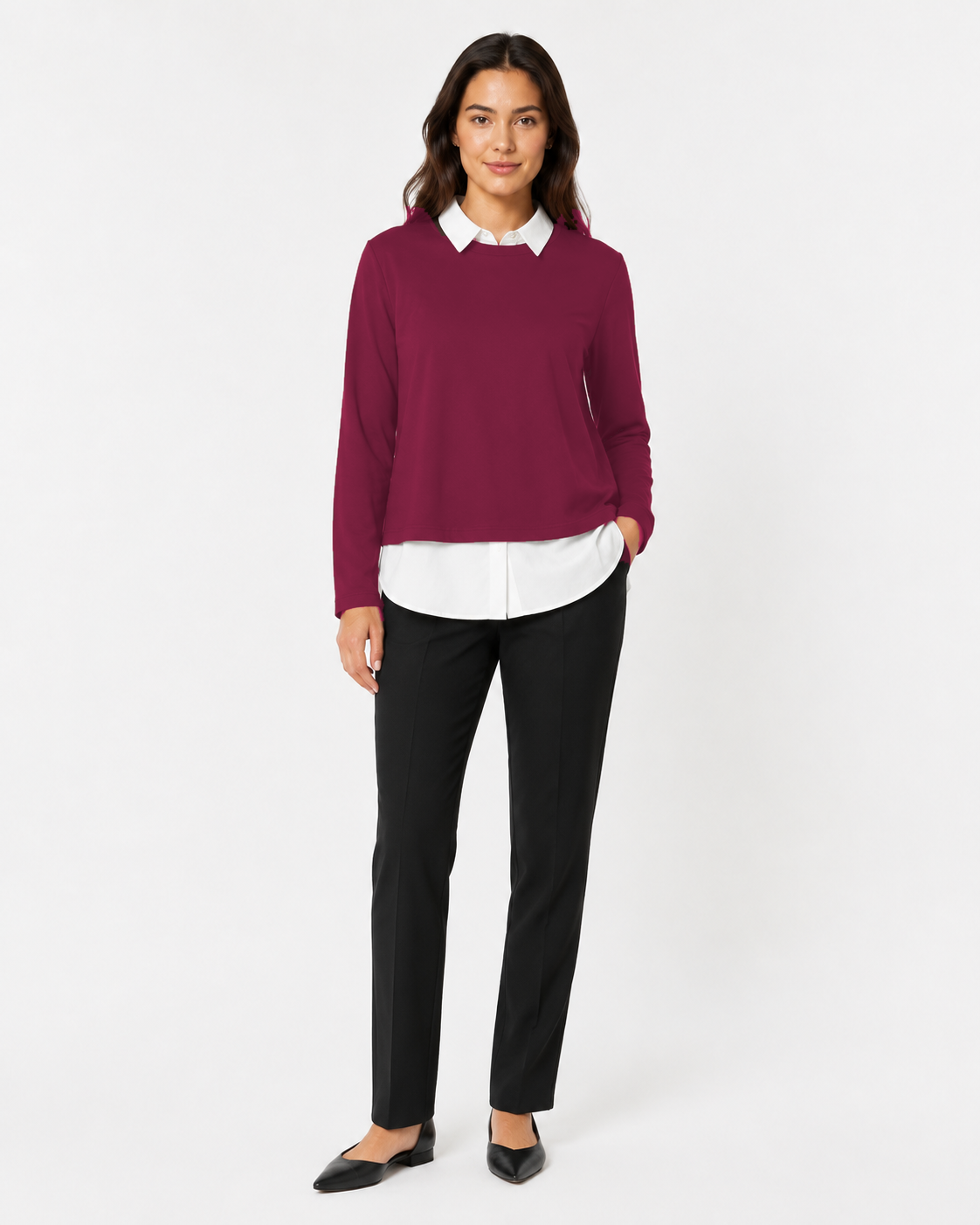 Maglia Layered con Colletto Camicia