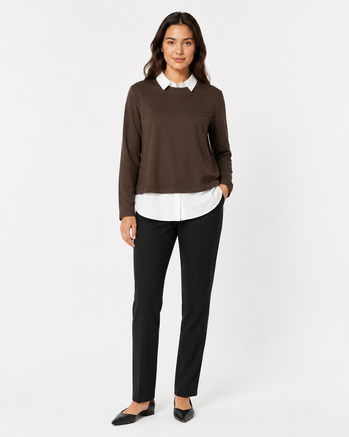 Maglia Layered con Colletto Camicia