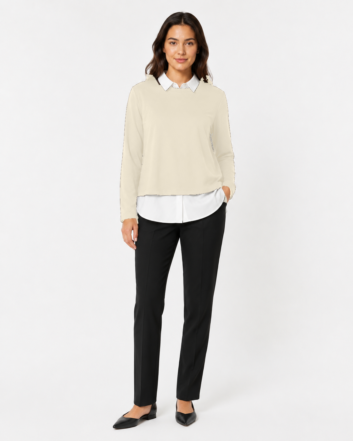 Maglia Layered con Colletto Camicia