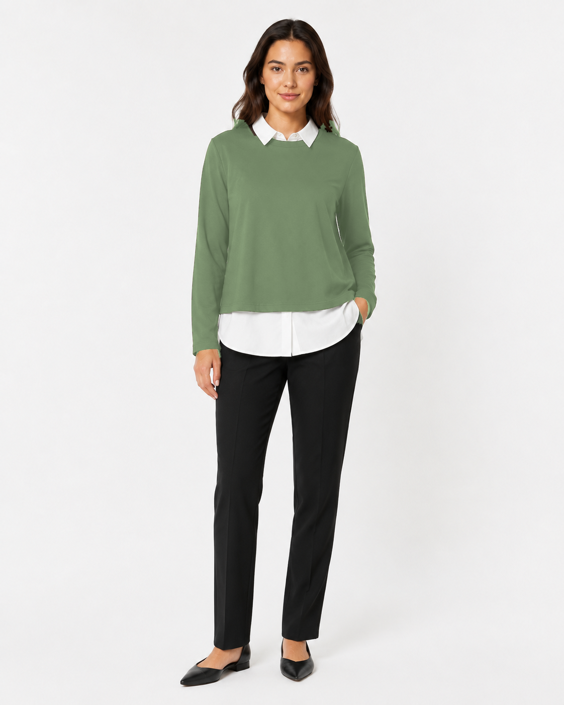 Maglia Layered con Colletto Camicia