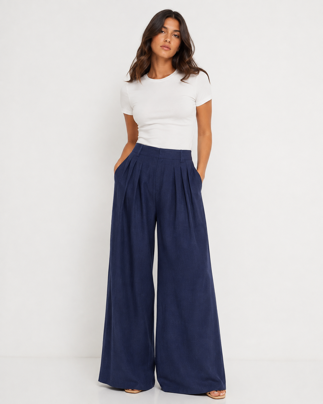 Pantalone Palazzo Pinces Linen Look