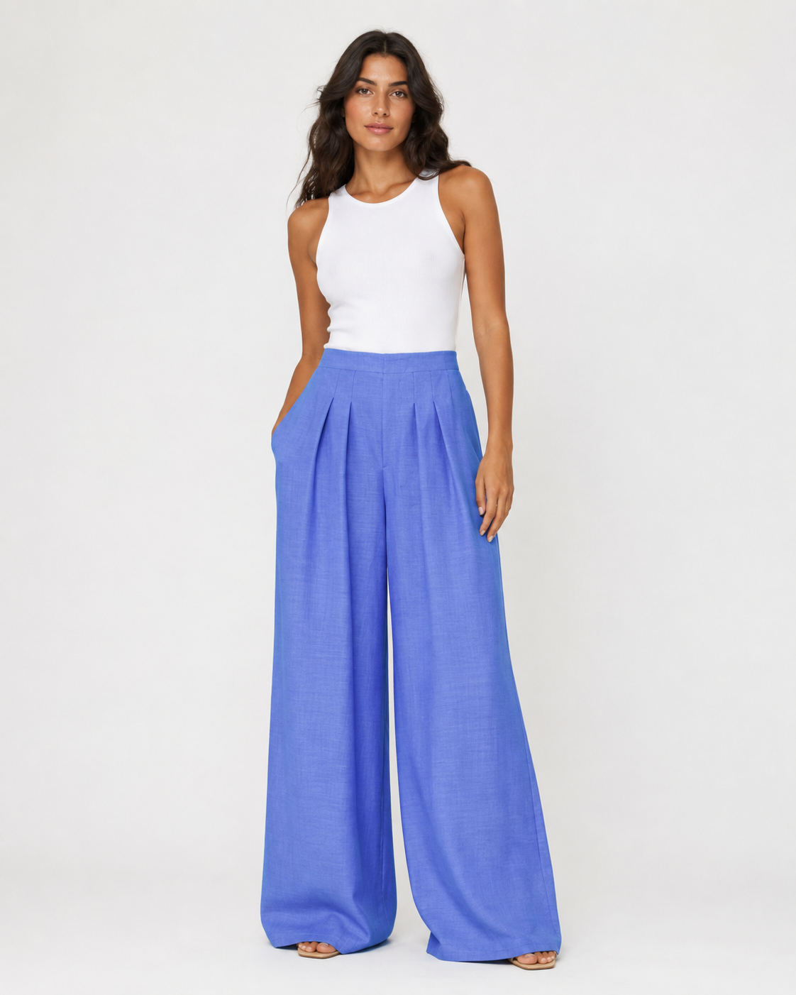 Pantalone Palazzo Pinces Linen Look