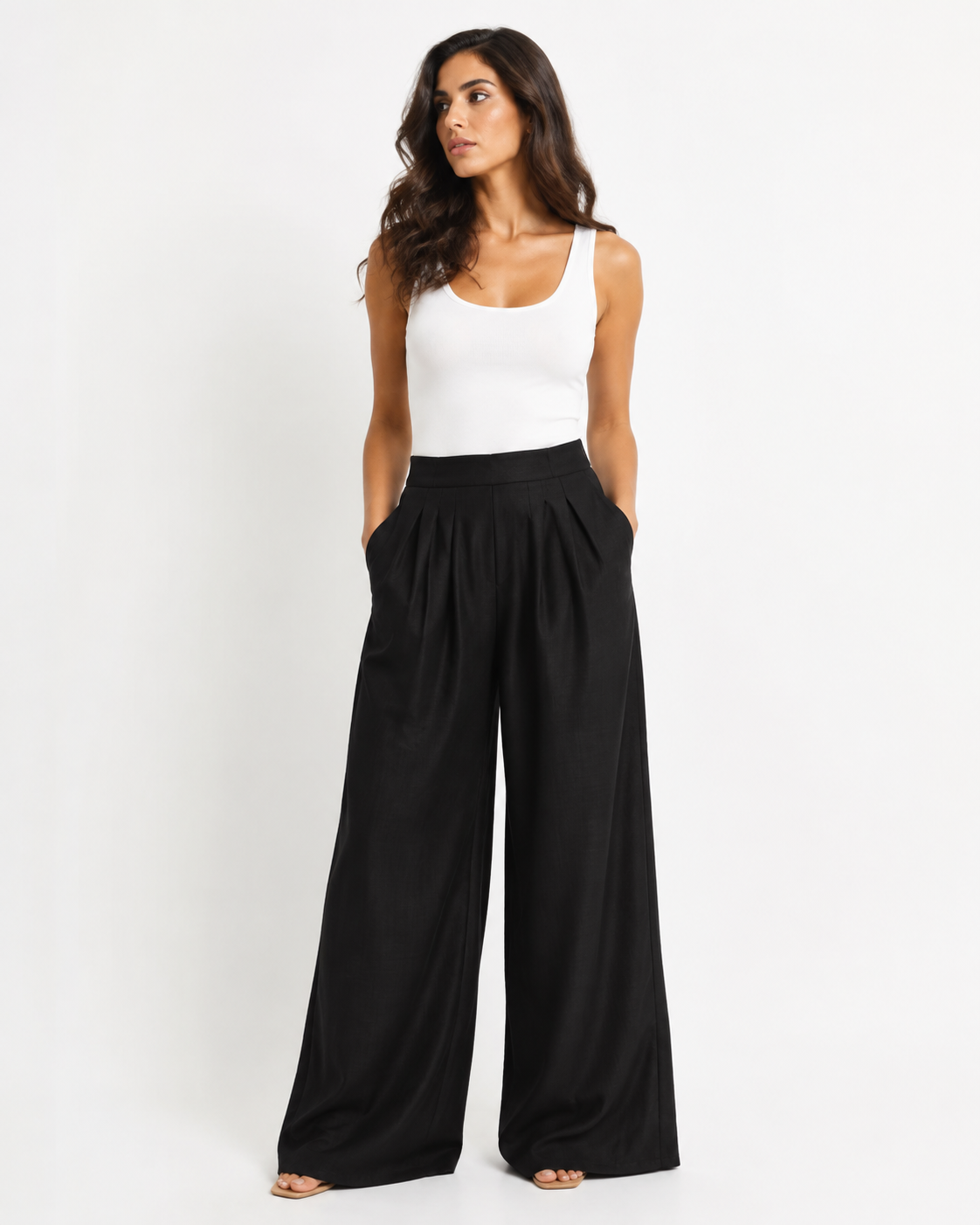 Pantalone Palazzo Pinces Linen Look