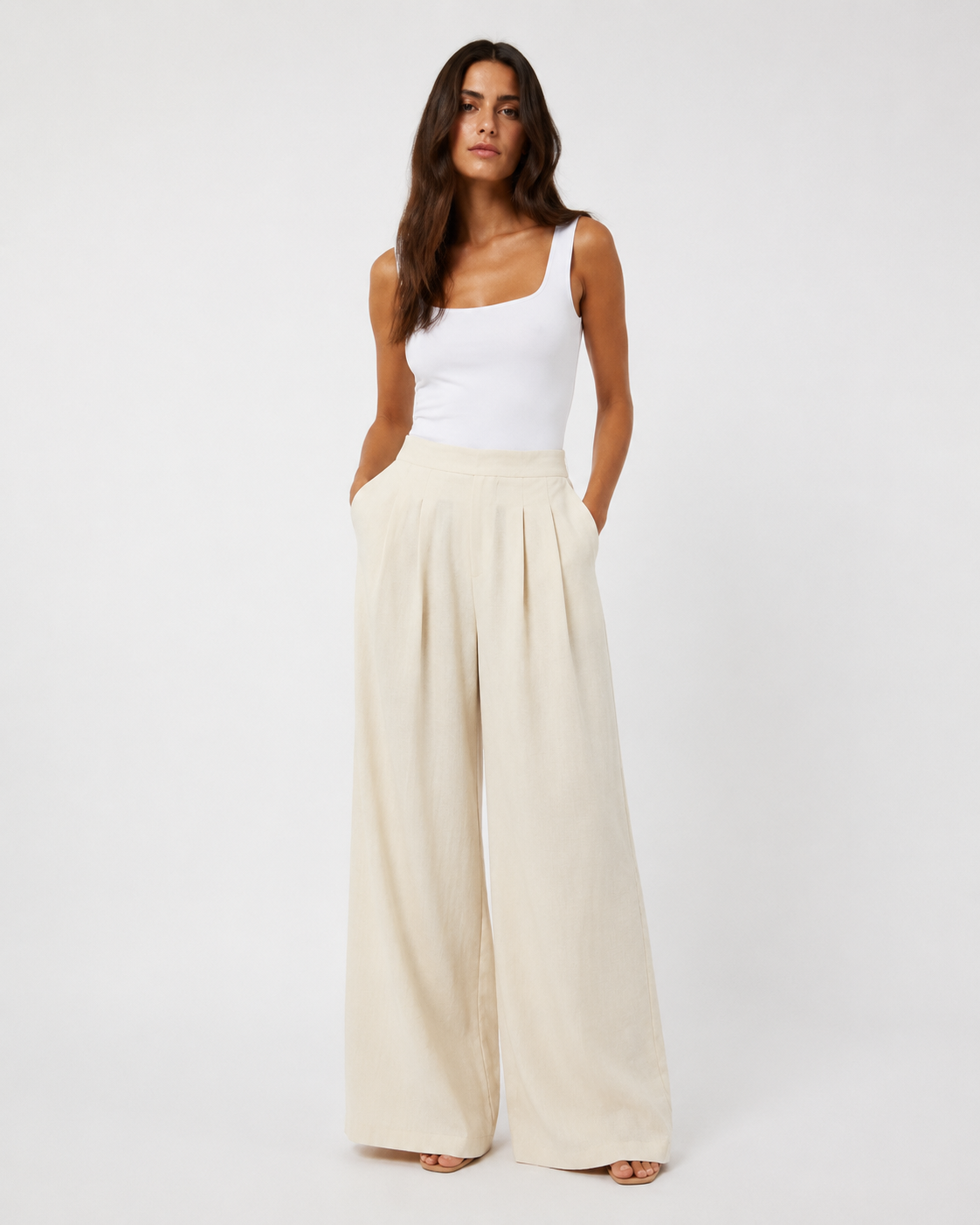 Pantalone Palazzo Pinces Linen Look