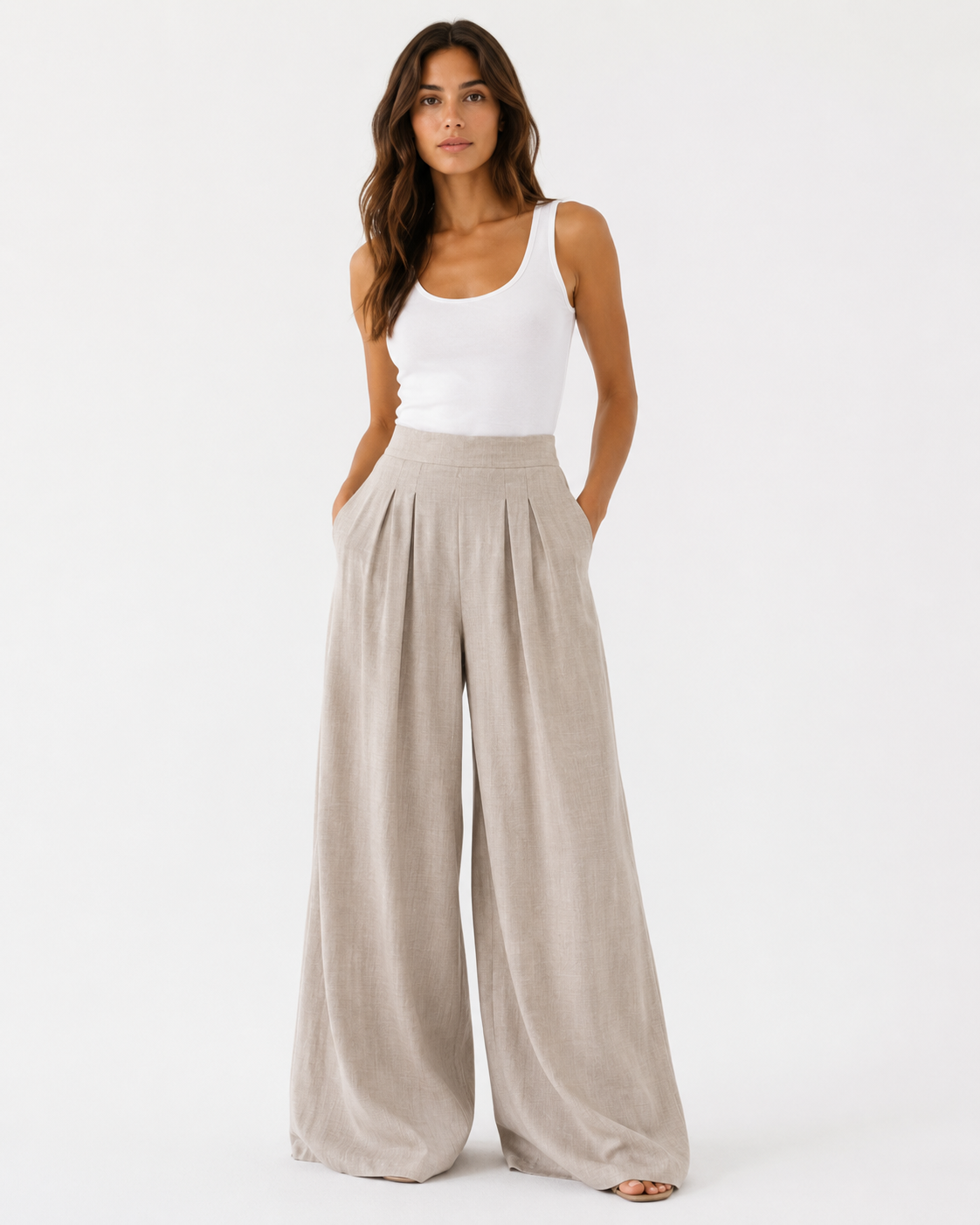 Pantalone Palazzo Pinces Linen Look