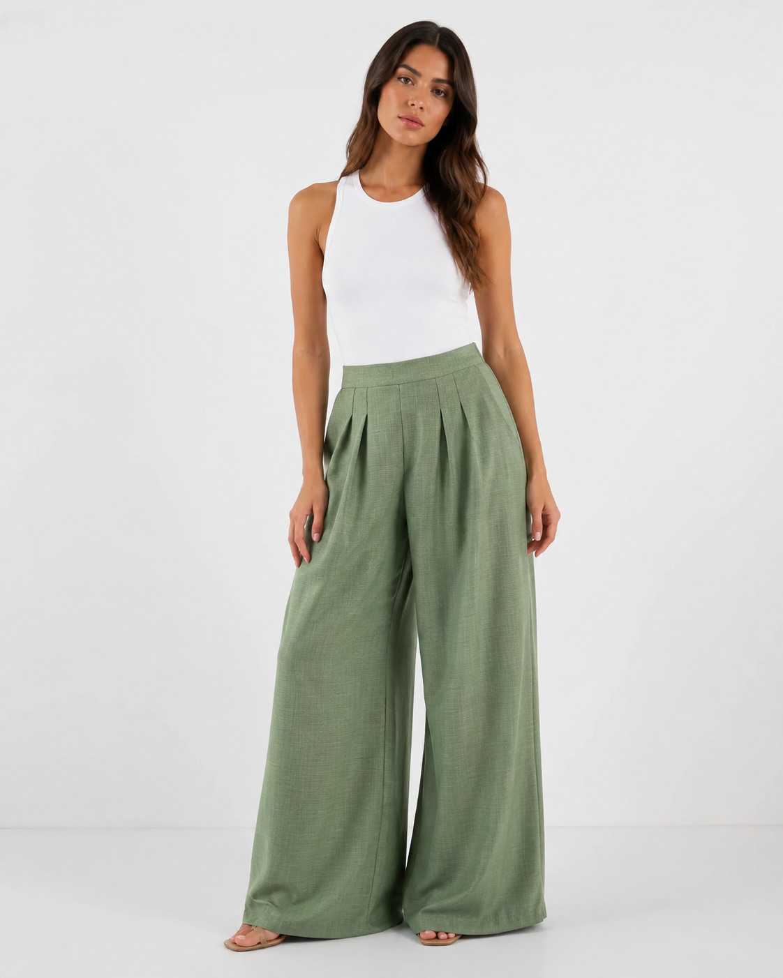 Pantalone Palazzo Pinces Linen Look