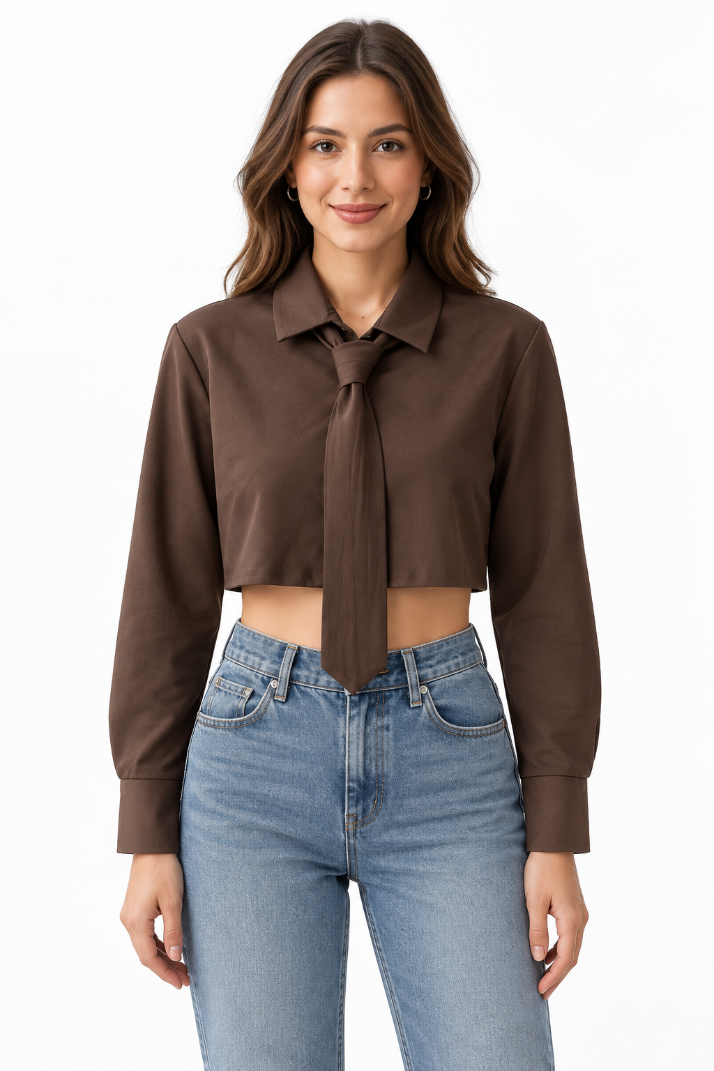 Camicia crop con cravatta