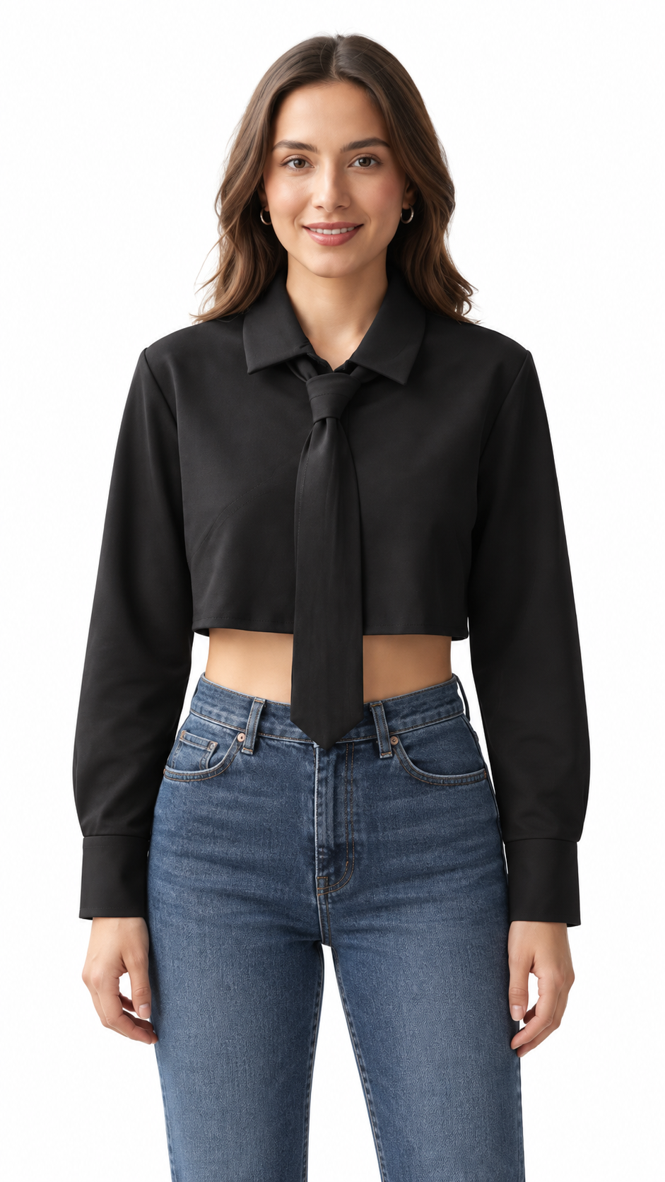 Camicia crop con cravatta