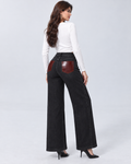 Jeans Wide Leg Nero con Patch Bordeaux