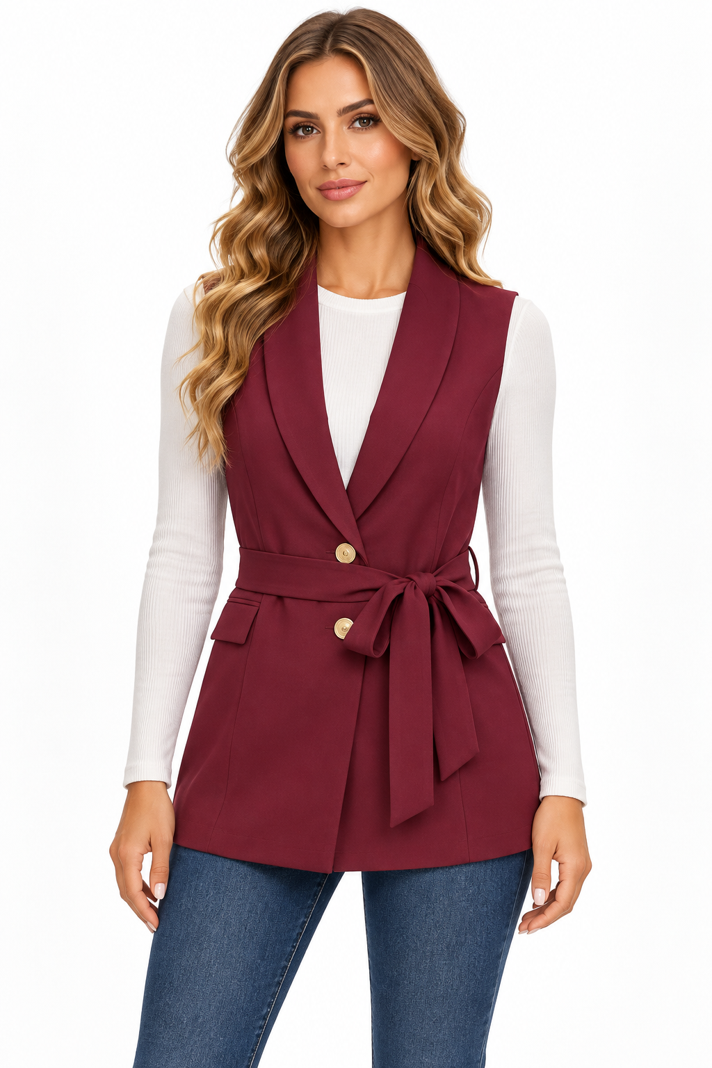 Gilet lungo con cintura