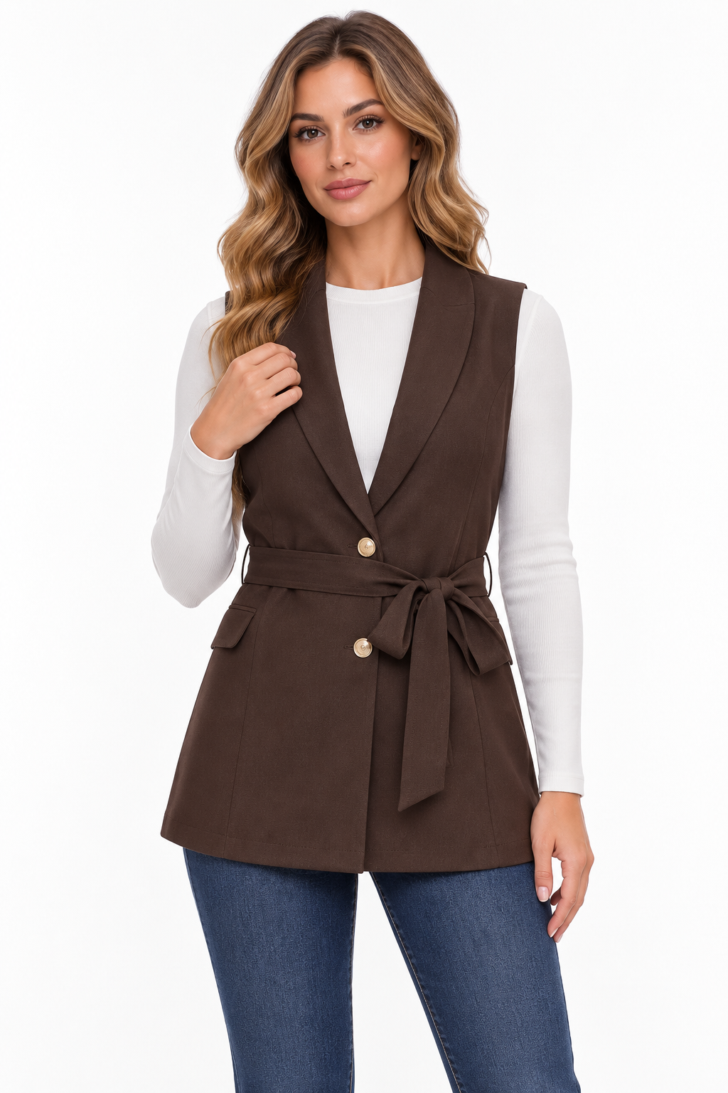 Gilet lungo con cintura