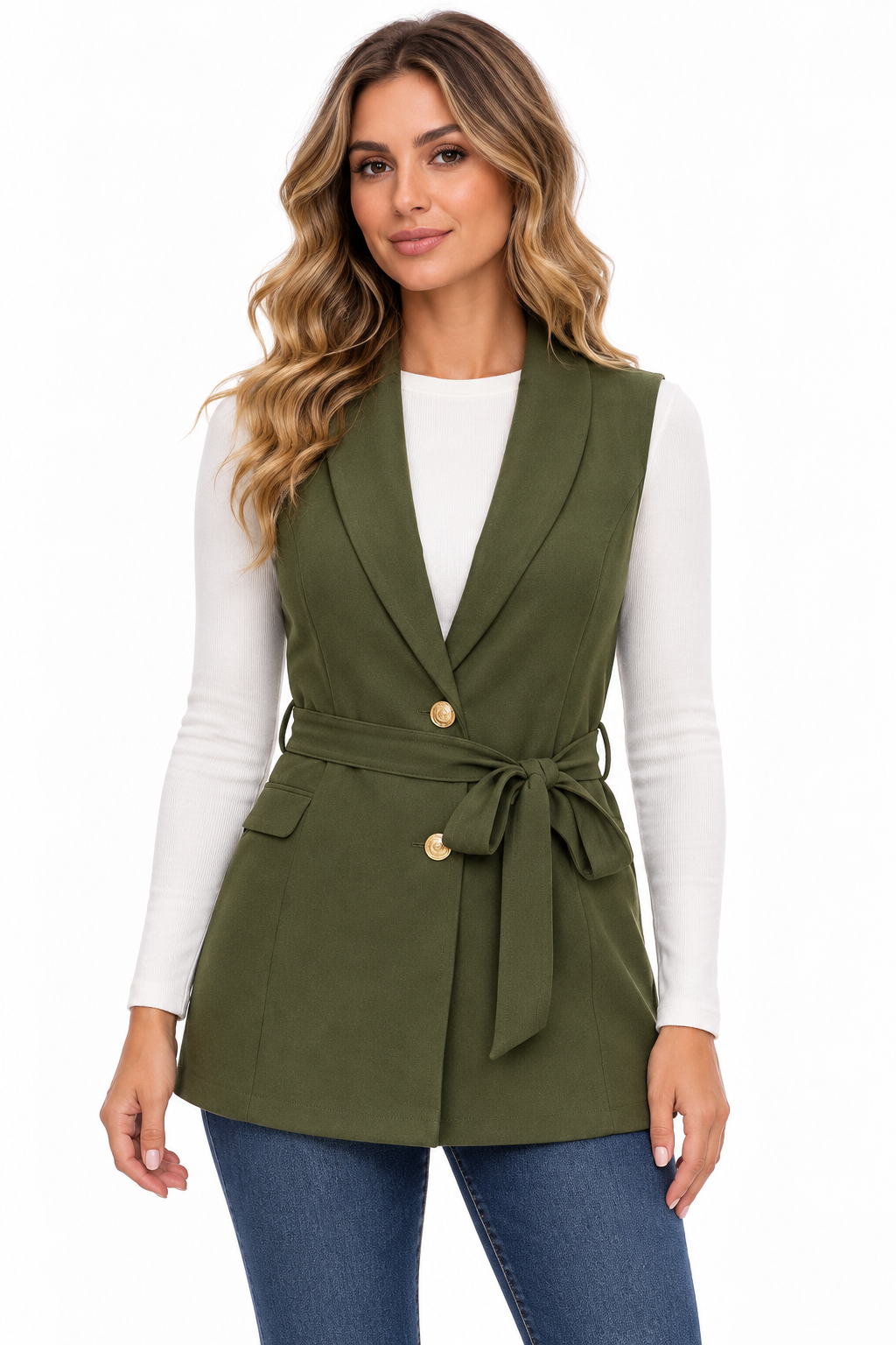 Gilet lungo con cintura