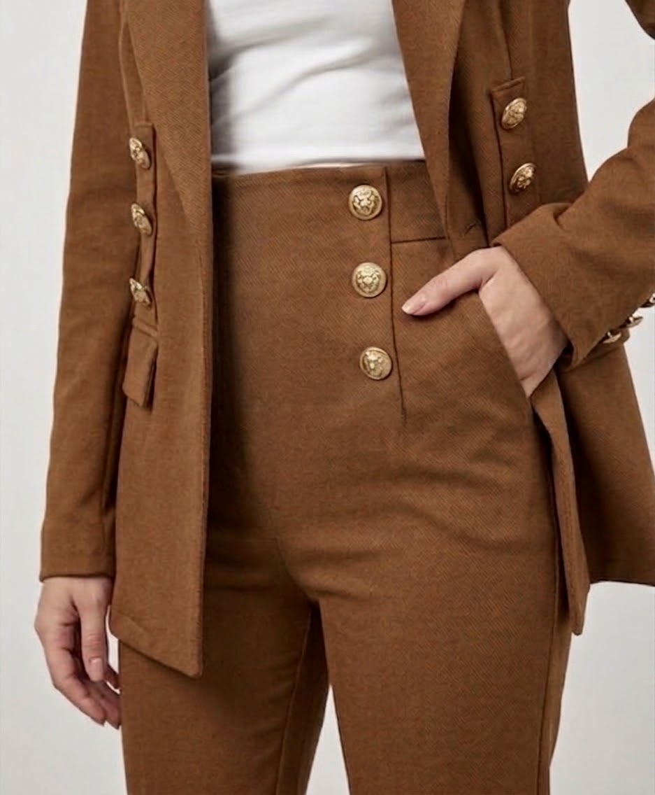 Completo Tailleur Elegante con Bottoni Gioiello Dorati – Taglia Unica