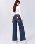 Jeans Wide Leg Denim Blu con Patch Bordeaux