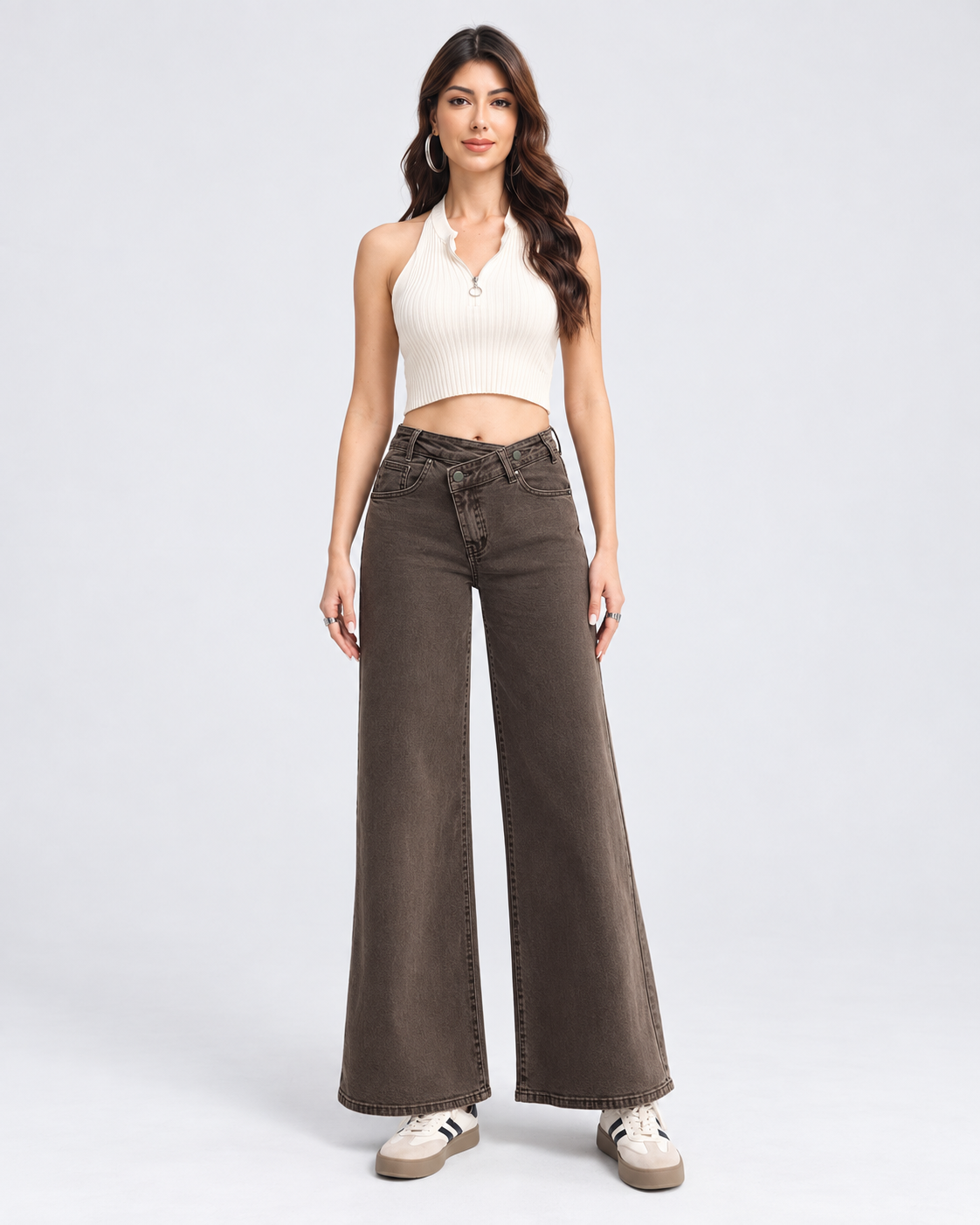 Jeans Wide Leg Vita Incrociata Brown