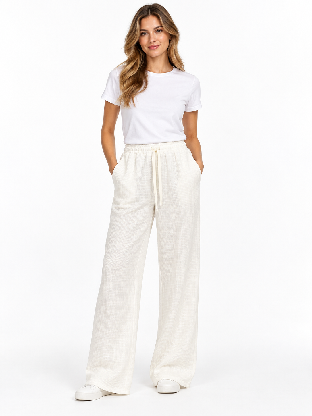 Pantalone a trama con coulisse chiara