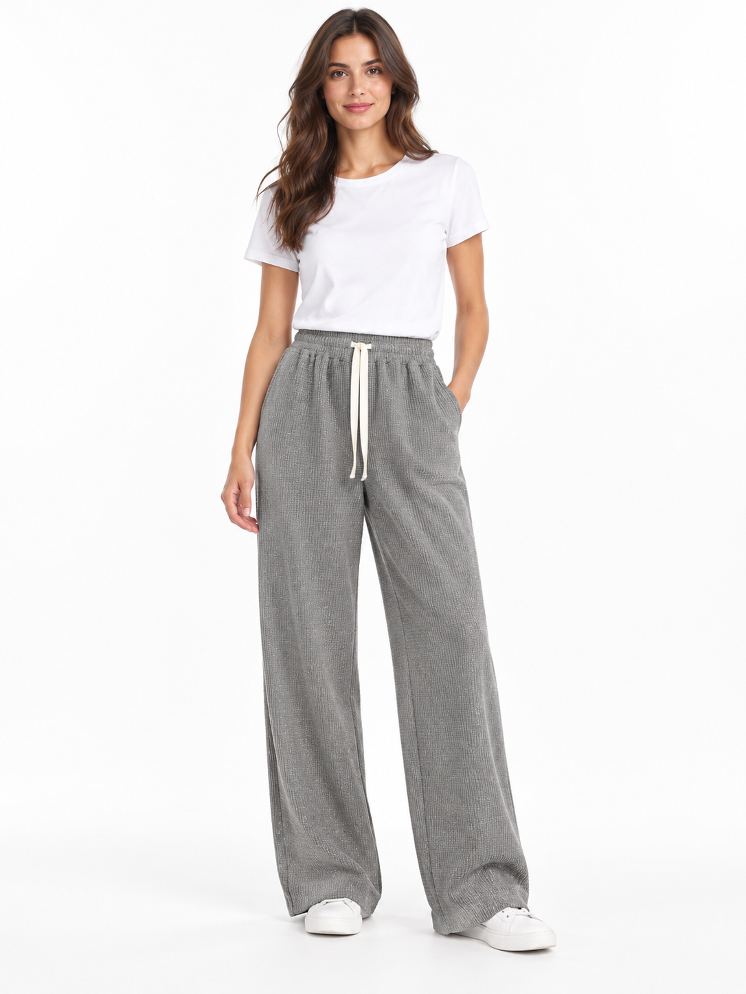 Pantalone a trama con coulisse chiara