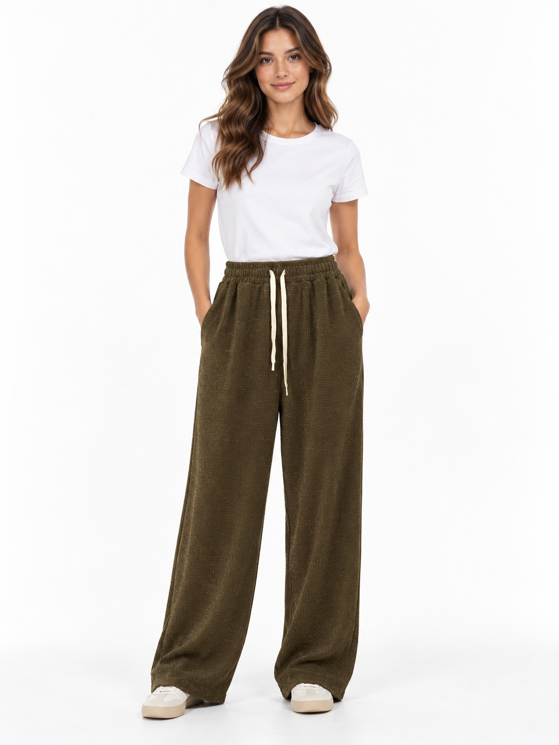 Pantalone a trama con coulisse chiara