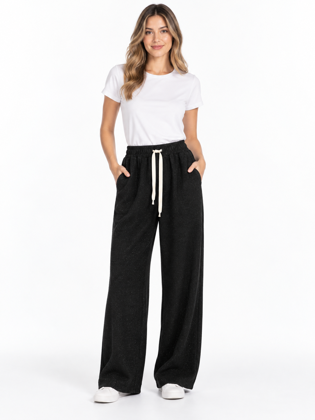 Pantalone a trama con coulisse chiara