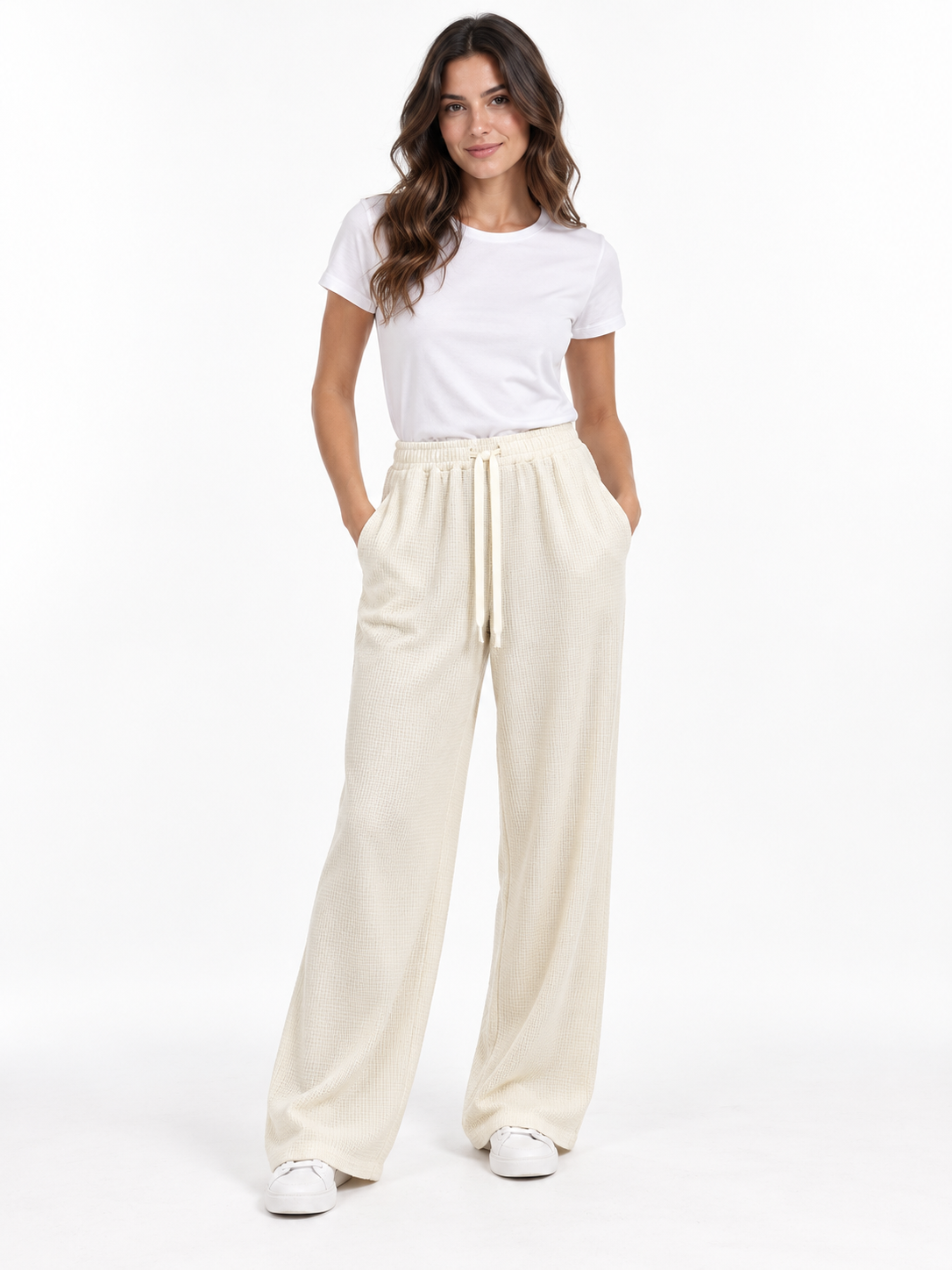 Pantalone a trama con coulisse chiara