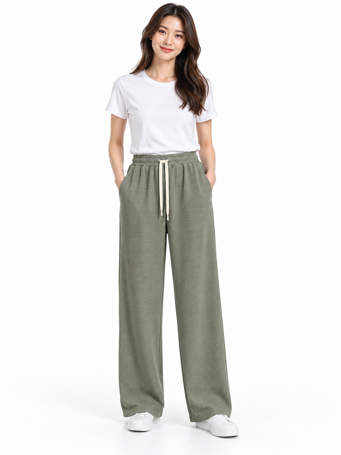Pantalone a trama con coulisse chiara