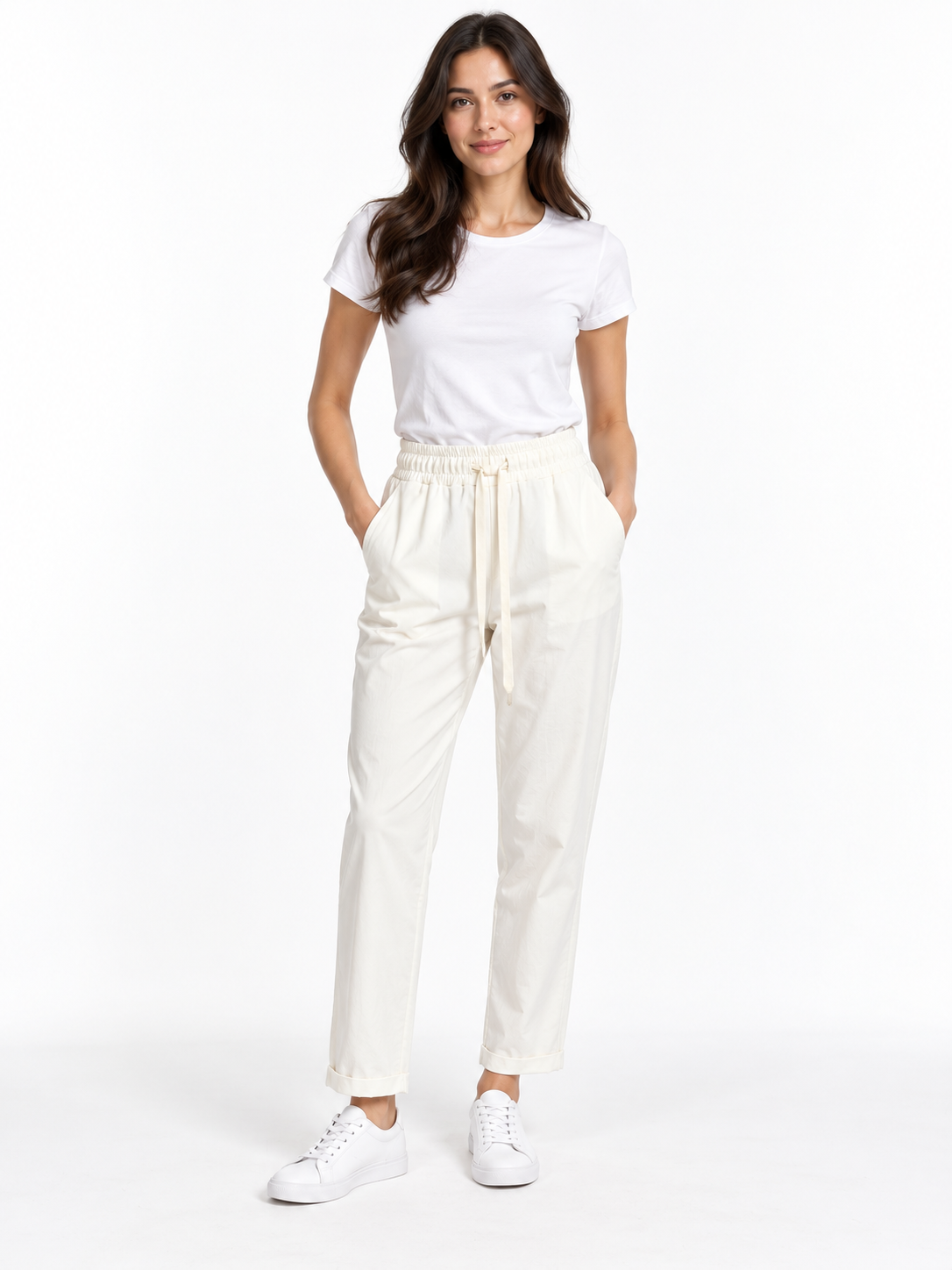 Pantalone con coulisse chiara e risvolto