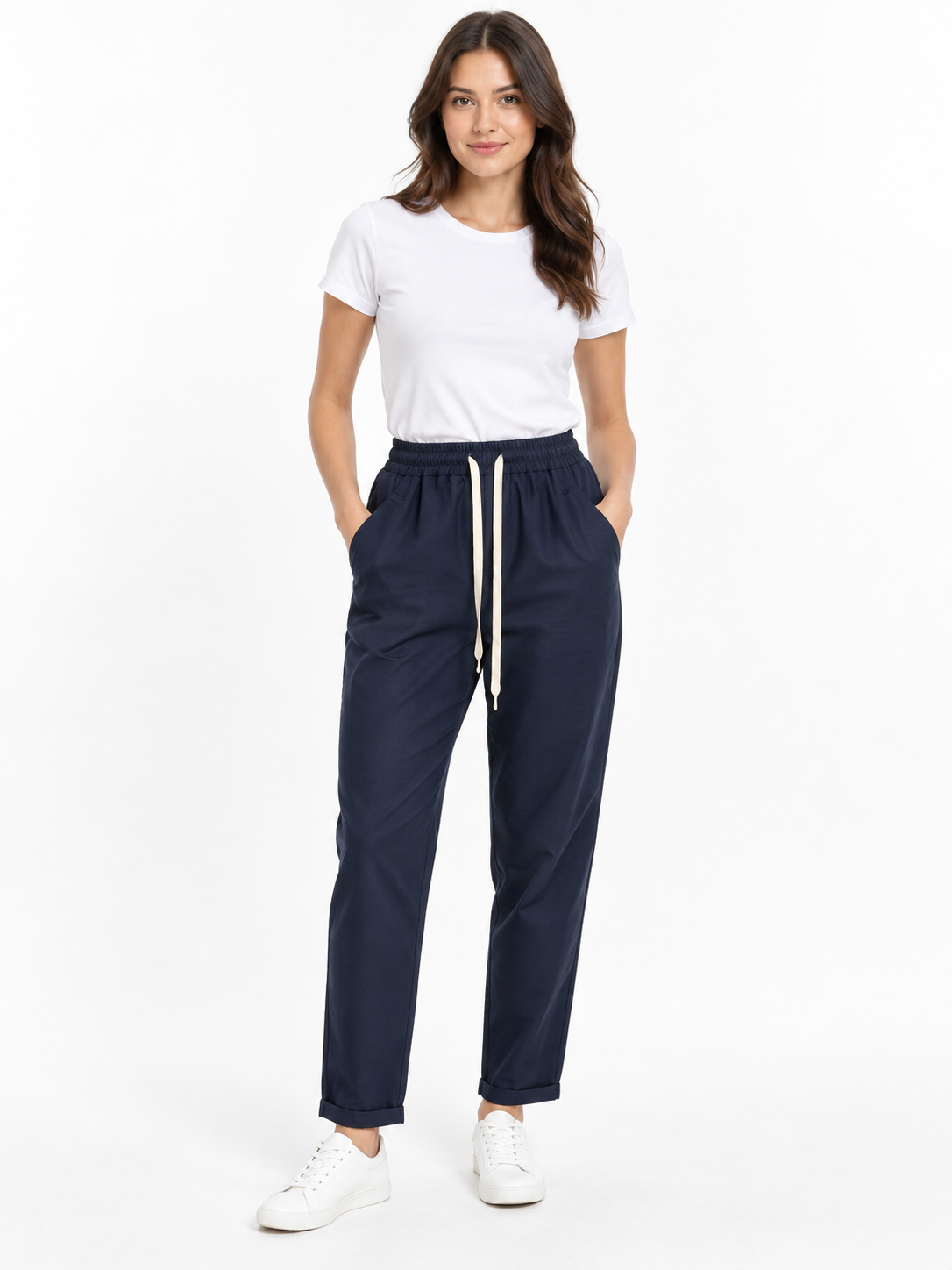 Pantalone con coulisse chiara e risvolto
