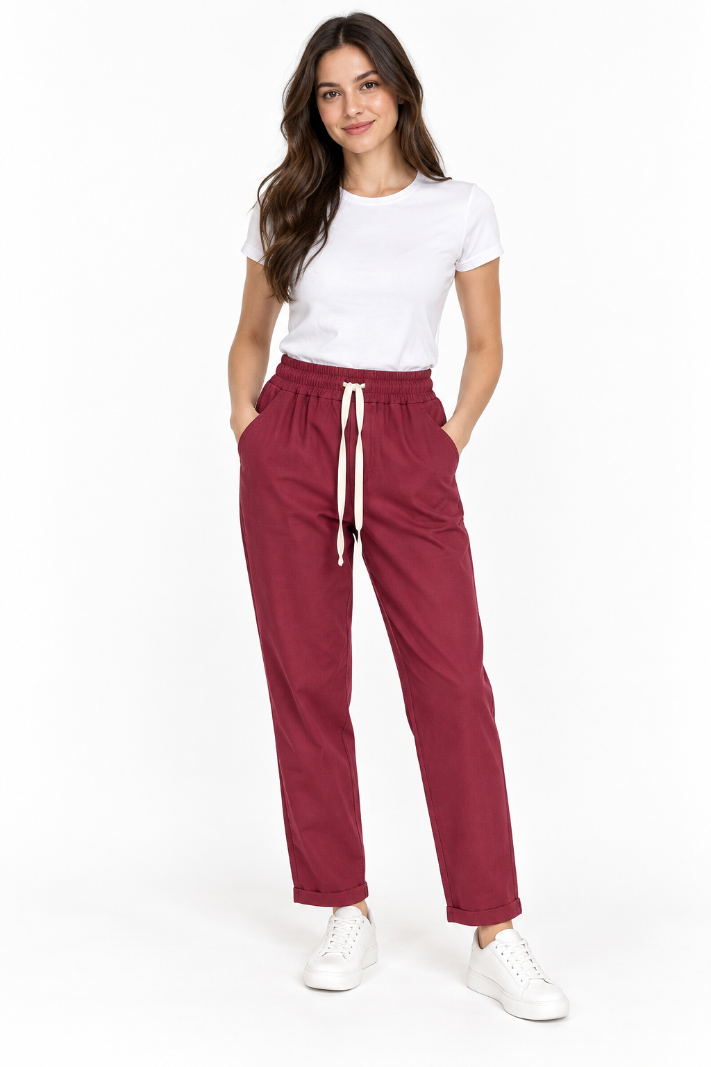 Pantalone con coulisse chiara e risvolto