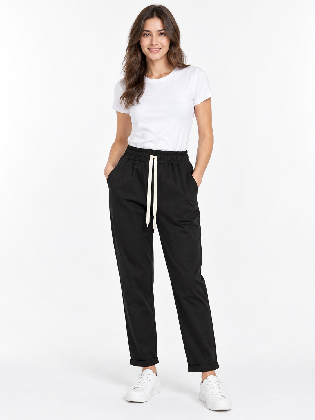 Pantalone con coulisse chiara e risvolto