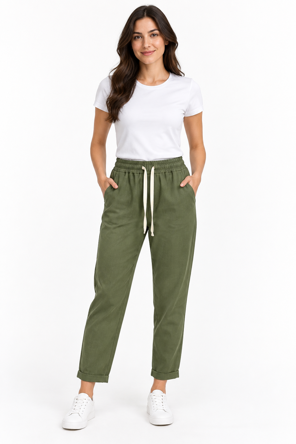 Pantalone con coulisse chiara e risvolto