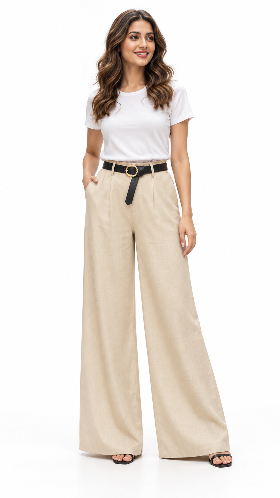 Pantalone palazzo con cintura tonda