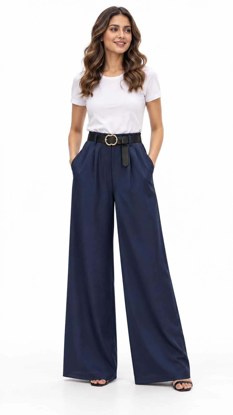 Pantalone palazzo con cintura tonda