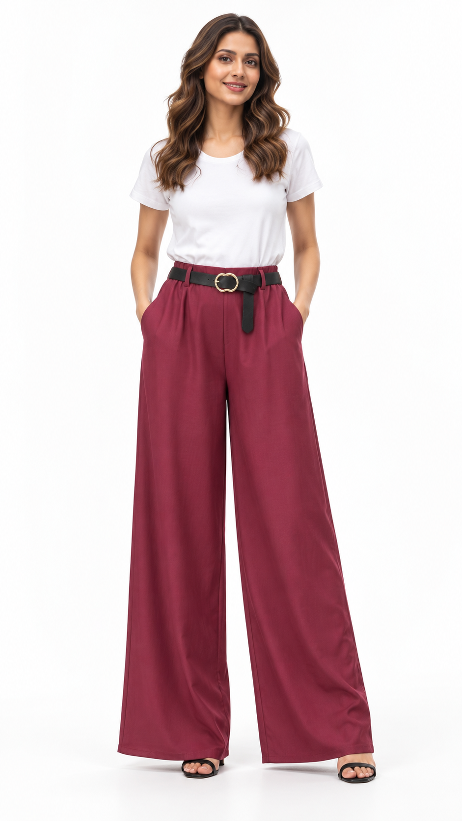 Pantalone palazzo con cintura tonda