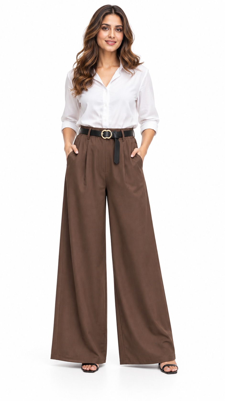 Pantalone palazzo con cintura tonda