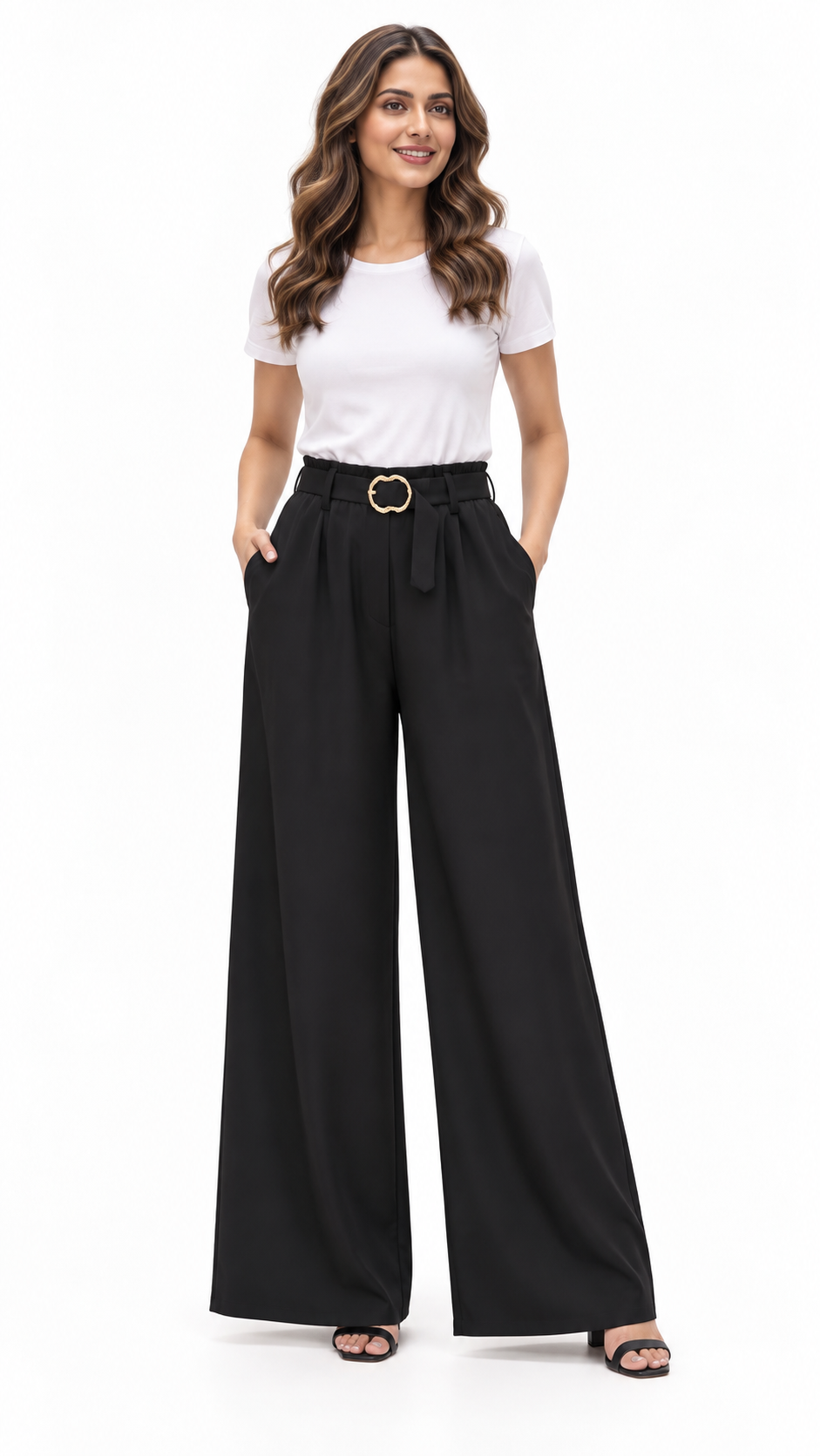 Pantalone palazzo con cintura tonda