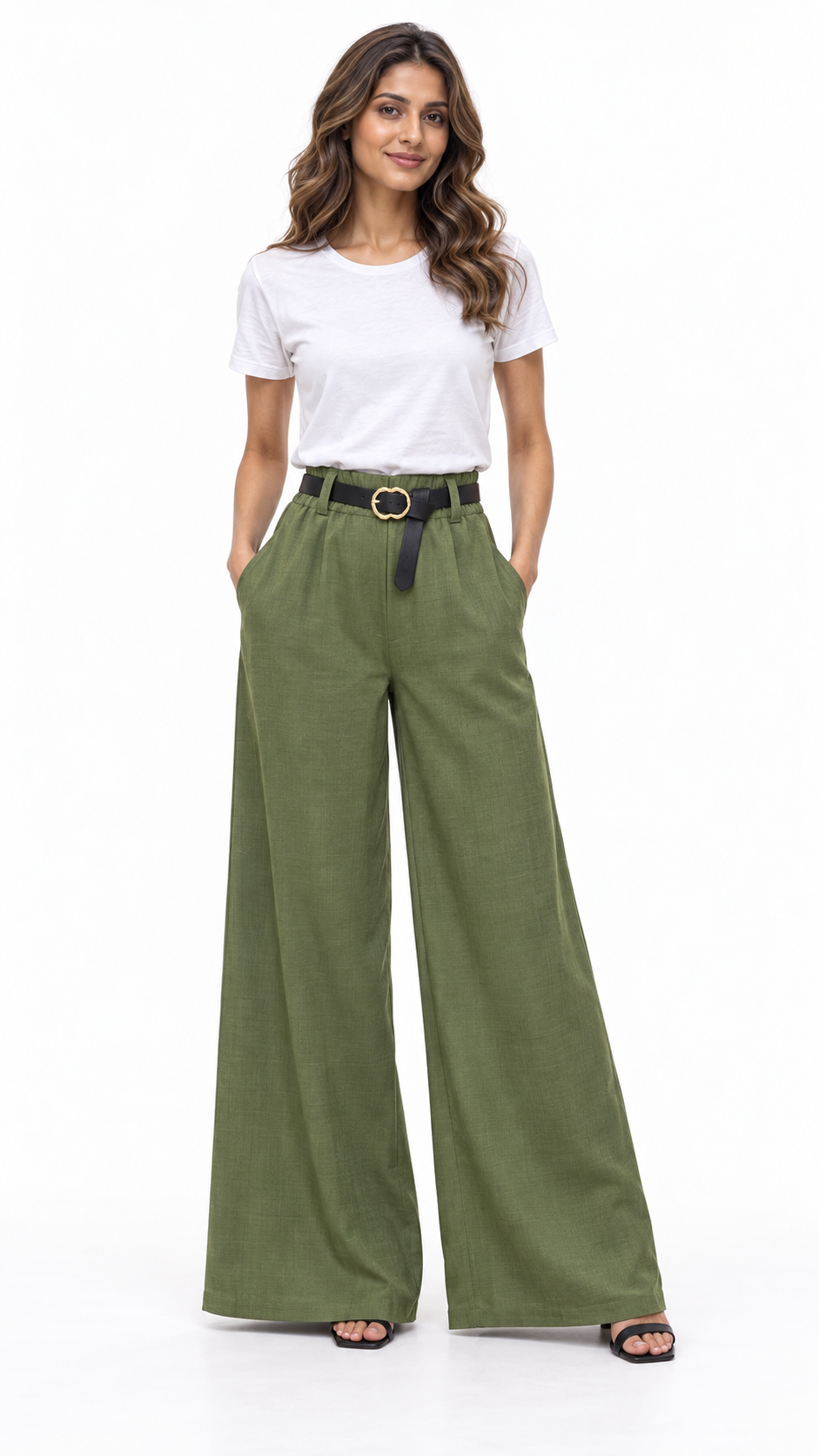 Pantalone palazzo con cintura tonda