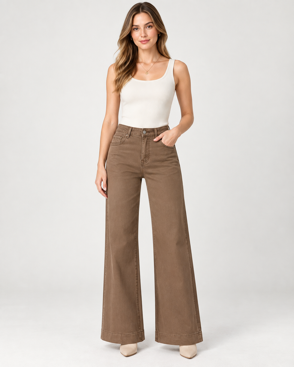 Jeans Wide Leg Tortora
