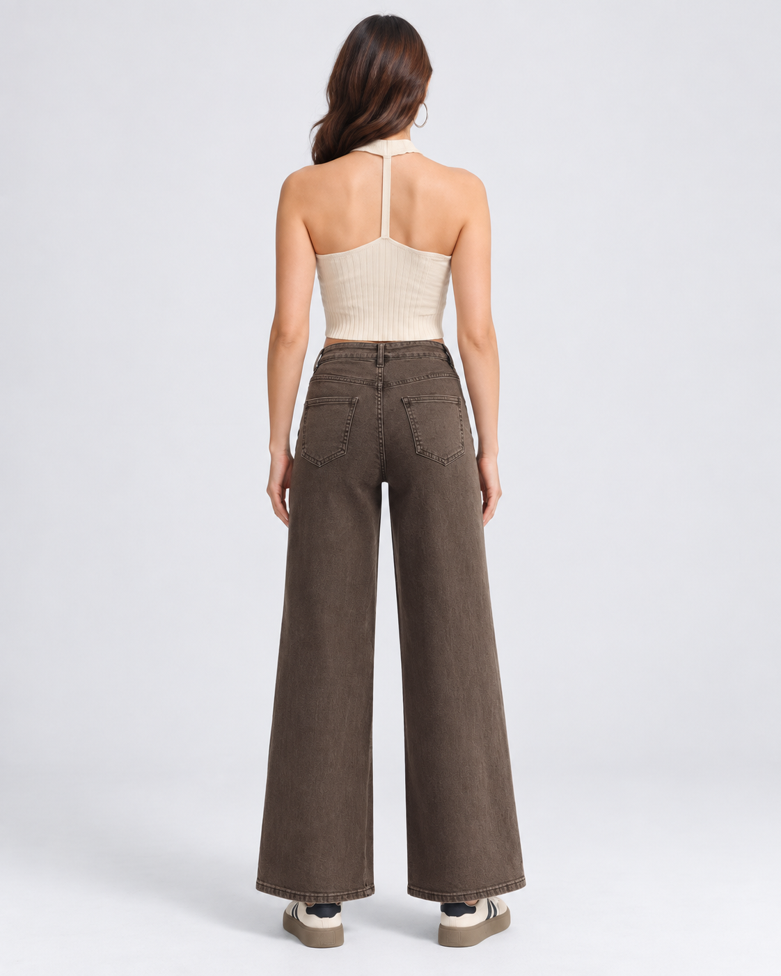 Jeans Wide Leg Vita Incrociata Brown